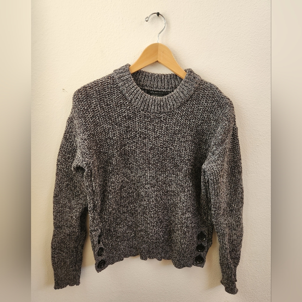 A/X Armani Exchange Knit Sweater Women's Side Buttons Crew Neck Gray Small